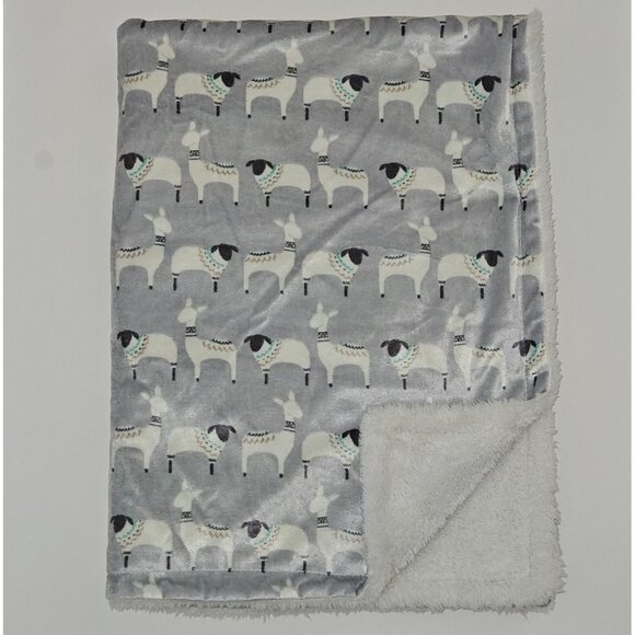 HB Hudson Baby Blanket Gray White Sheep Lamb Alpaca SOFT Fleece 30" x 40" - Picture 1 of 5
